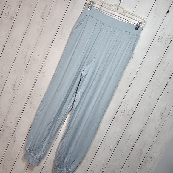 Pure Fiber Womens Blue Bamboo Knit Joggers High Rise Pull On Size Medium Pockets - Picture 3 of 7